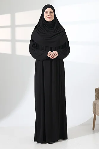 One Piece Practical Hijab and Robe Prayer Dress 8015 Black - 1