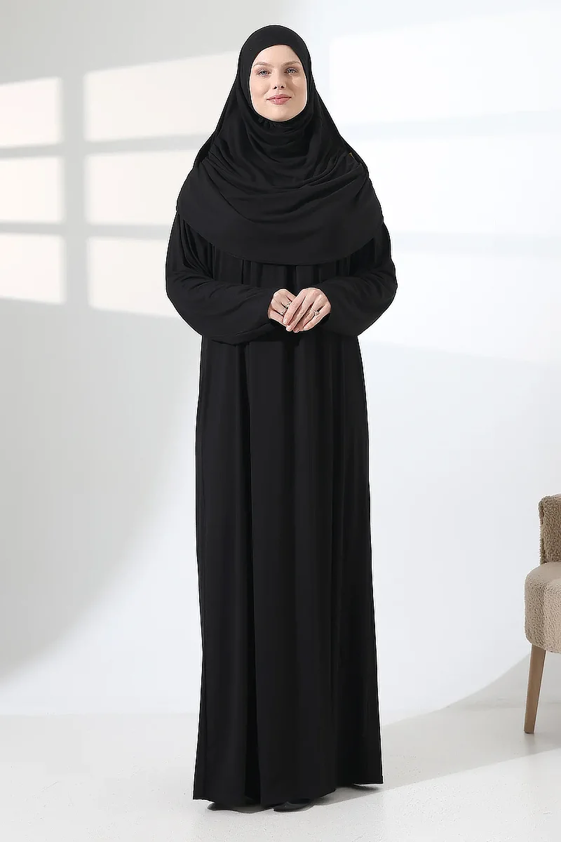 One Piece Practical Hijab and Robe Prayer Dress 8015 Black - 1