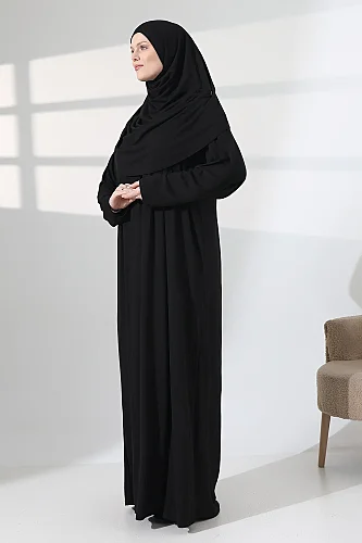 One Piece Practical Hijab and Robe Prayer Dress 8015 Black - 3