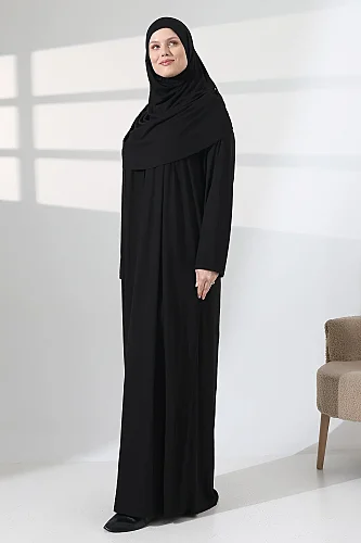One Piece Practical Hijab and Robe Prayer Dress 8015 Black - 4