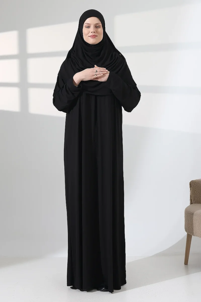 One Piece Practical Hijab and Robe Prayer Dress 8015 Black - 6