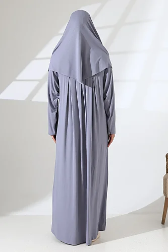 One Piece Practical Hijab and Robe Prayer Dress 8015 Gray - 8