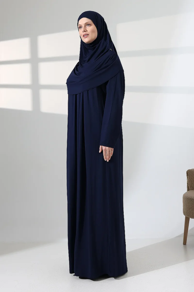 One Piece Practical Hijab and Robe Prayer Dress 8015 Navy Blue - 2