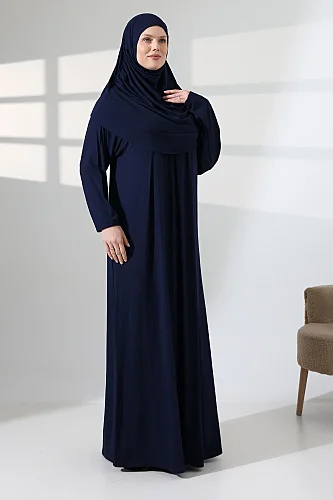 One Piece Practical Hijab and Robe Prayer Dress 8015 Navy Blue - 3