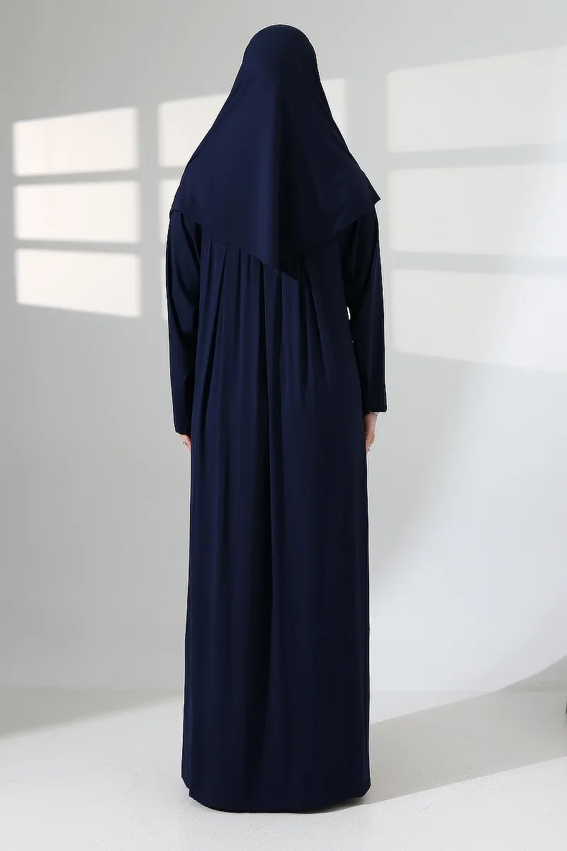 One Piece Practical Hijab and Robe Prayer Dress 8015 Navy Blue - 8