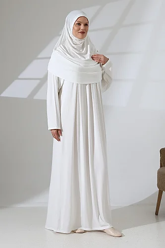 One Piece Practical Hijab and Robe Prayer Dress 8015 Off White - 3