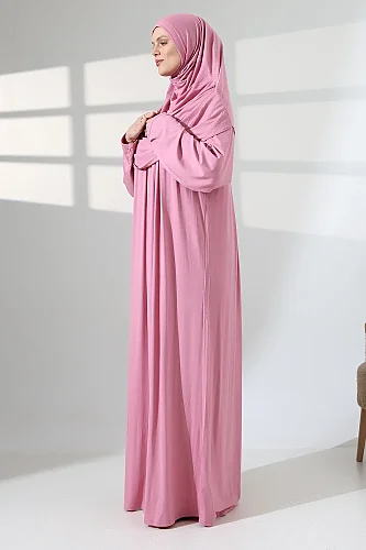 One Piece Practical Hijab and Robe Prayer Dress 8015 Pink - 4
