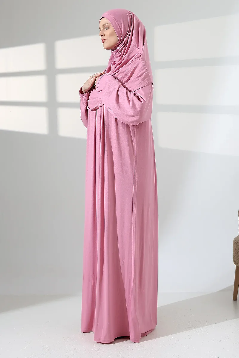 One Piece Practical Hijab and Robe Prayer Dress 8015 Pink - 4