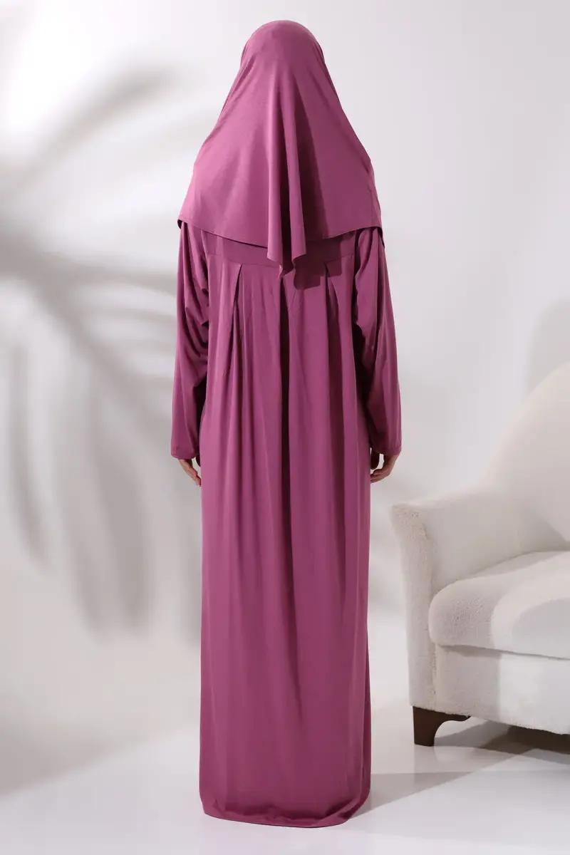 One Piece Practical Hijab and Robe Prayer Dress 8015 Pink - 5