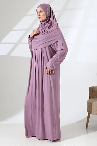 One Piece Practical Prayer Dress with Headscarf and Robe 8015 Dried Rose - 2