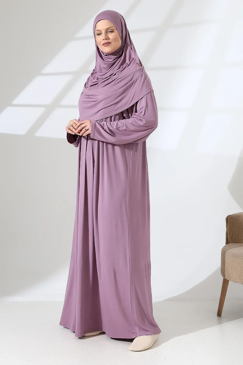 One Piece Practical Prayer Dress with Headscarf and Robe 8015 Dried Rose - 3