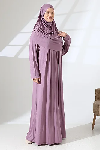 One Piece Practical Prayer Dress with Headscarf and Robe 8015 Dried Rose - 4