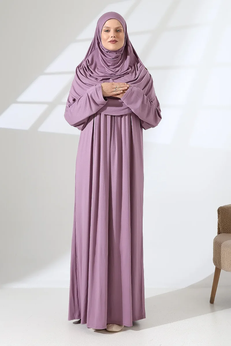 One Piece Practical Prayer Dress with Headscarf and Robe 8015 Dried Rose - 5