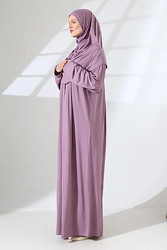 One Piece Practical Prayer Dress with Headscarf and Robe 8015 Dried Rose - 6