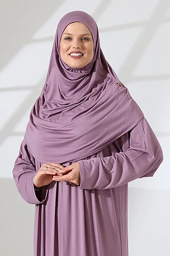 One Piece Practical Prayer Dress with Headscarf and Robe 8015 Dried Rose - 7