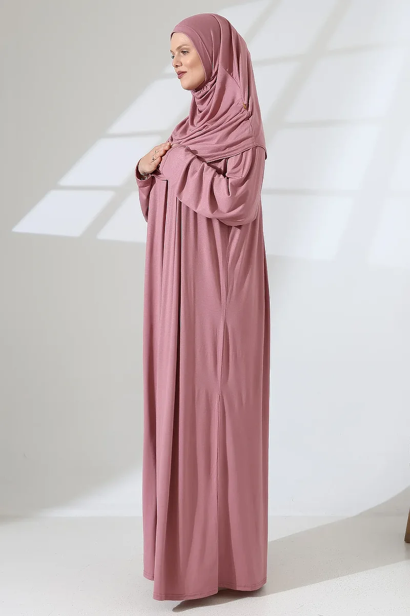 One Piece Practical Prayer Dress with Headscarf and Robe 8015 Powder - 5