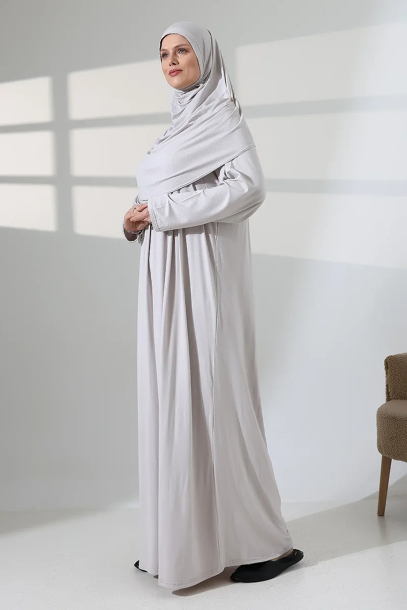 One Piece Practical Prayer Dress with Robe and Headscarf 8015 Stone Color - 2