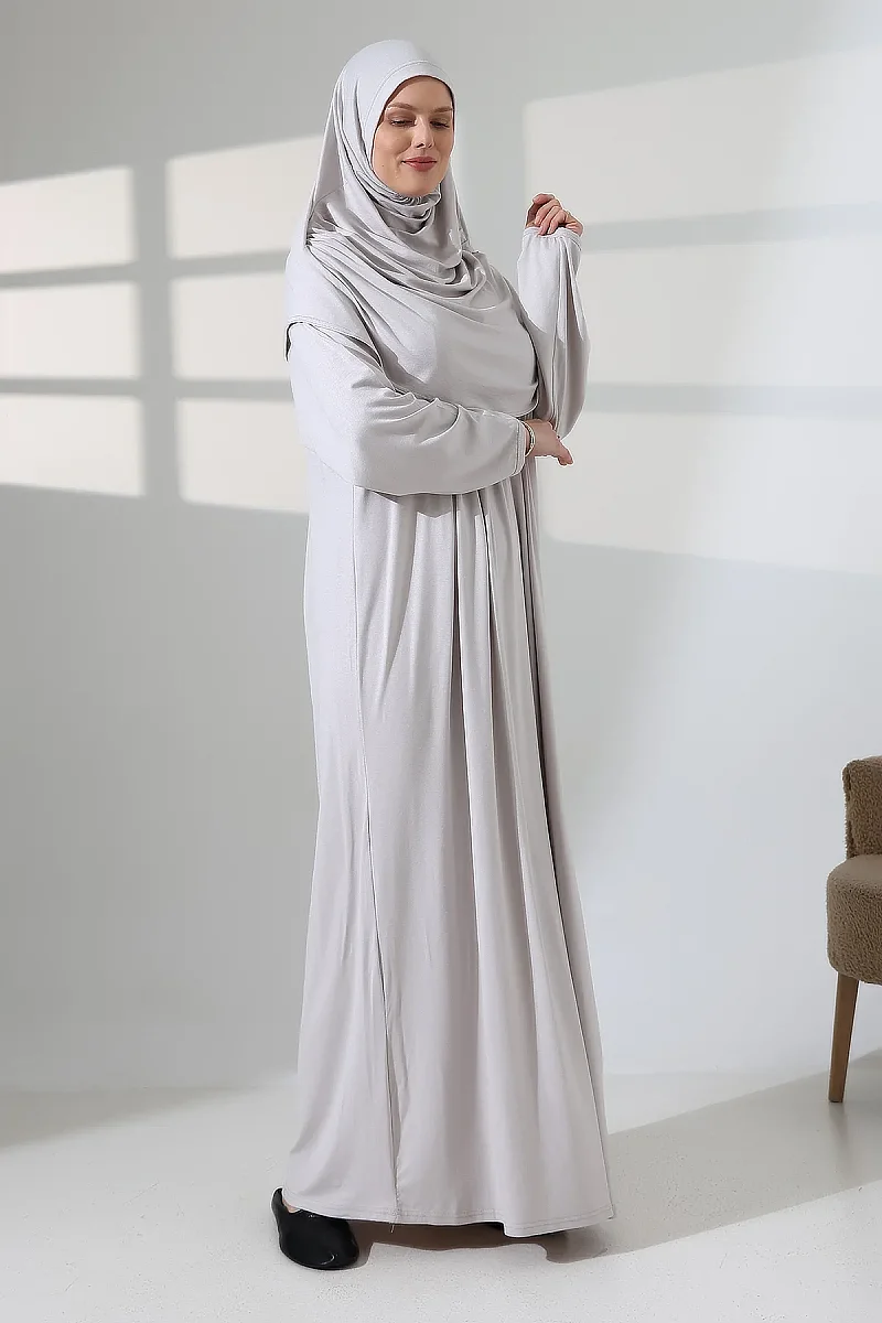 One Piece Practical Prayer Dress with Robe and Headscarf 8015 Stone Color - 3