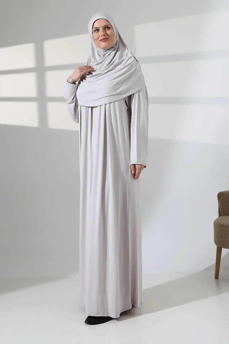 One Piece Practical Prayer Dress with Robe and Headscarf 8015 Stone Color - 5