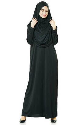 One Piece Prayer Dress - Black - 5015 and Prayer Rug and Zikirmatik - Triple Set - 3