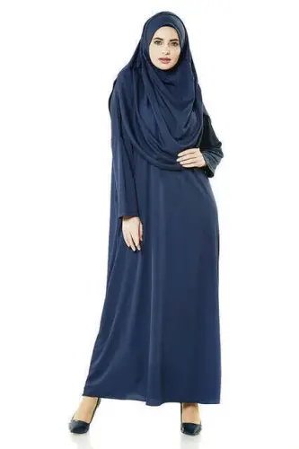 One Piece Prayer Dress - Navy Blue - 5015 and Prayer Rug and Zikirmatik - Triple Set - 3