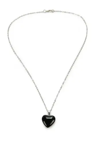 Oniks Taşı Kalp Kolye - Ahşap Kutulu Hediyelik - 6