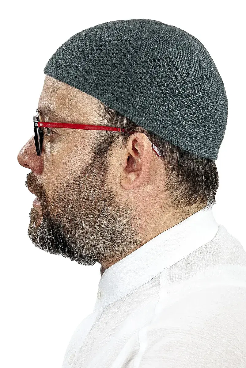 Orlon Knitted Winter Wool Beanie Skullcap Baklava Pattern Grey - 3