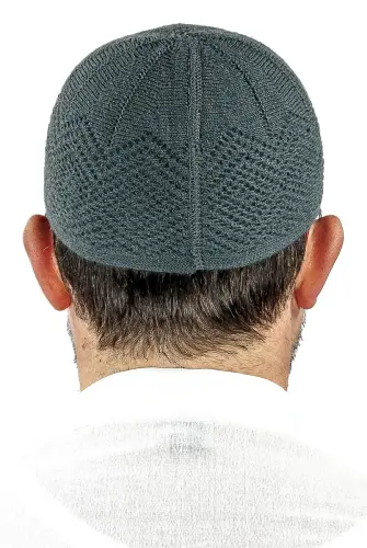 Orlon Knitted Winter Wool Beanie Skullcap Baklava Pattern Grey - 2