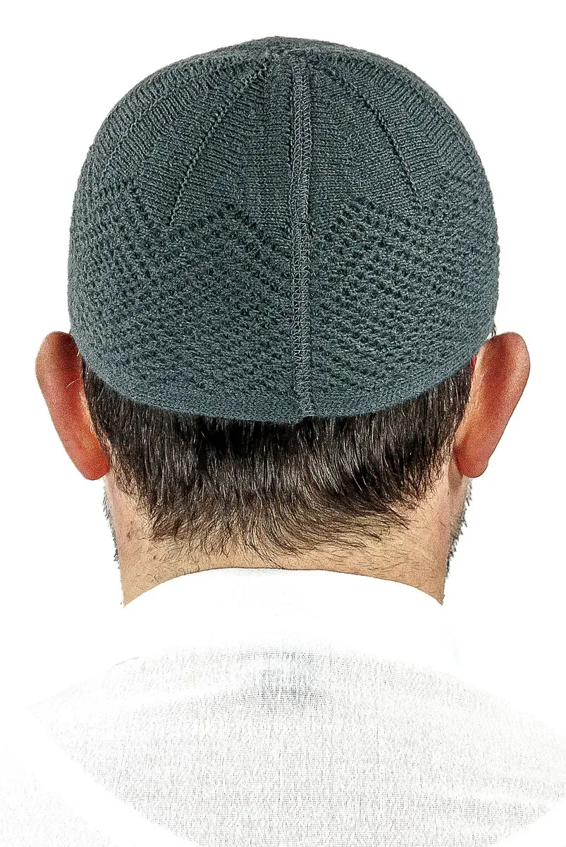 Orlon Knitted Winter Wool Beanie Skullcap Baklava Pattern Grey - 2