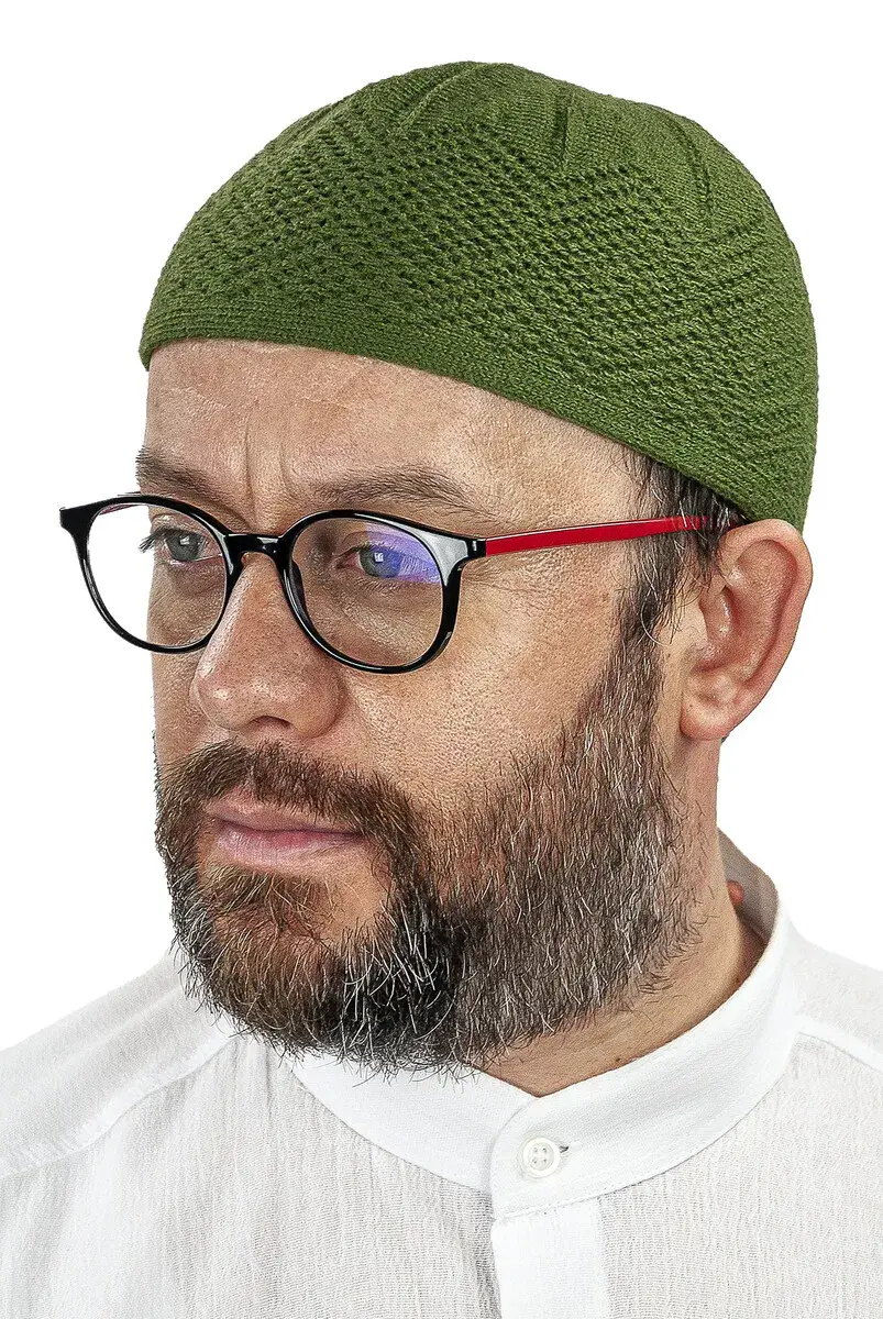 Orlon Knitted Winter Wool Beret Skullcap Baklava Pattern Green - 2