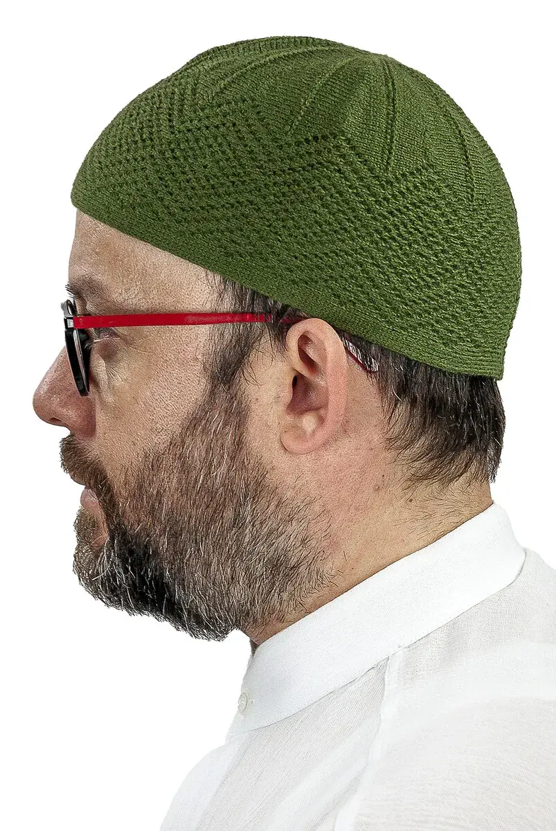 Orlon Knitted Winter Wool Beret Skullcap Baklava Pattern Green - 1