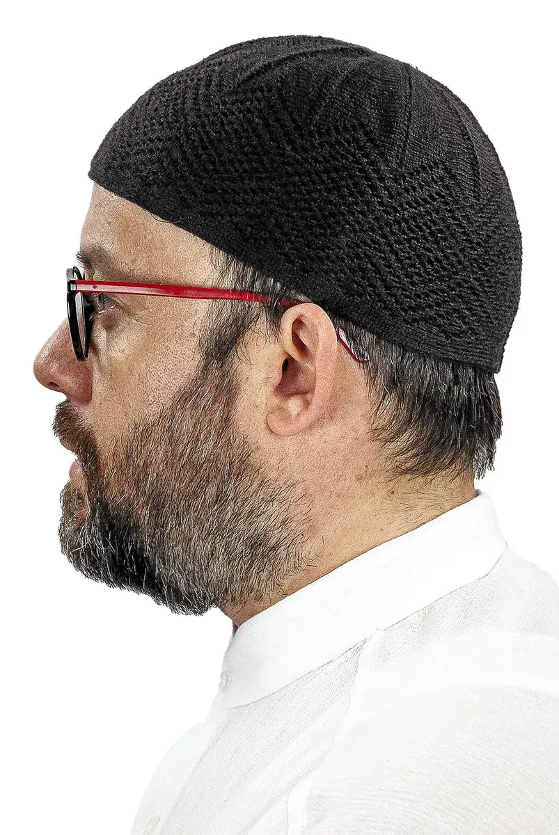 Orlon Knitted Winter Wool Beret Skullcap Baklava Pattern K.Brown - 3