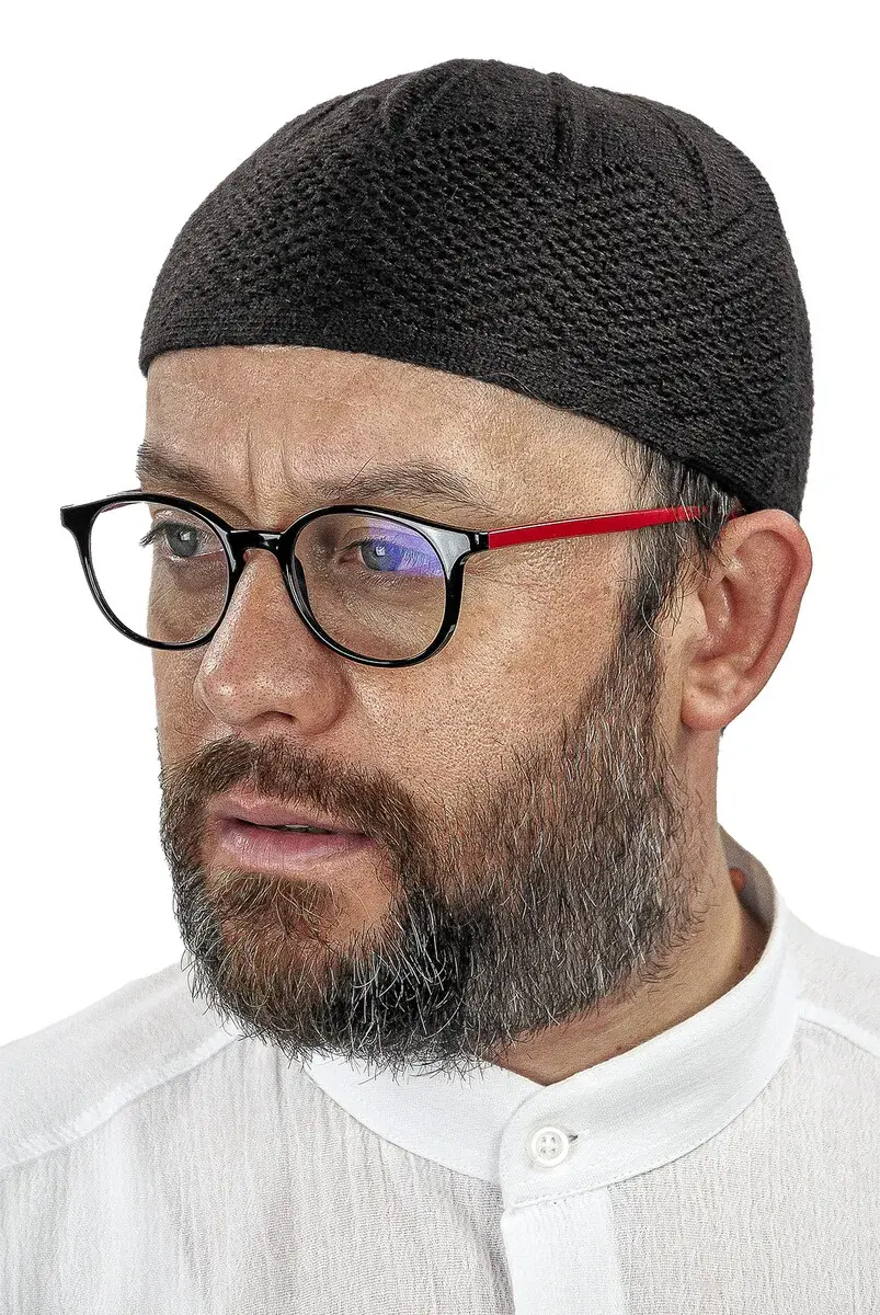 Orlon Knitted Winter Wool Beret Skullcap Baklava Pattern K.Brown - 1