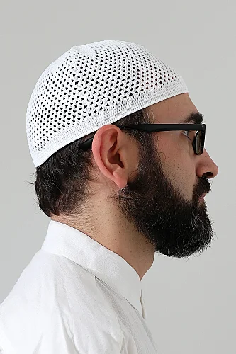 Örme Esnek Orlon Namaz Takke - Beyaz - 3