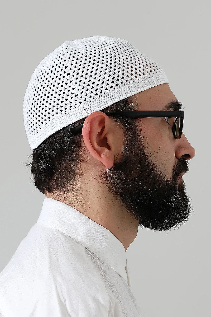 Örme Esnek Orlon Namaz Takke - Beyaz - 3