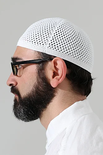 Örme Esnek Orlon Namaz Takke - Beyaz - 4