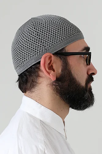 Örme Esnek Orlon Namaz Takke - Gri - 4