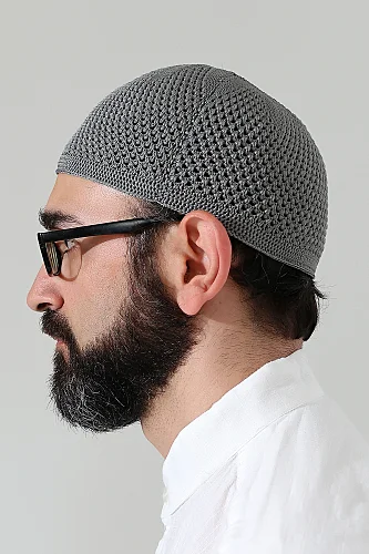 Örme Esnek Orlon Namaz Takke - Gri - 5