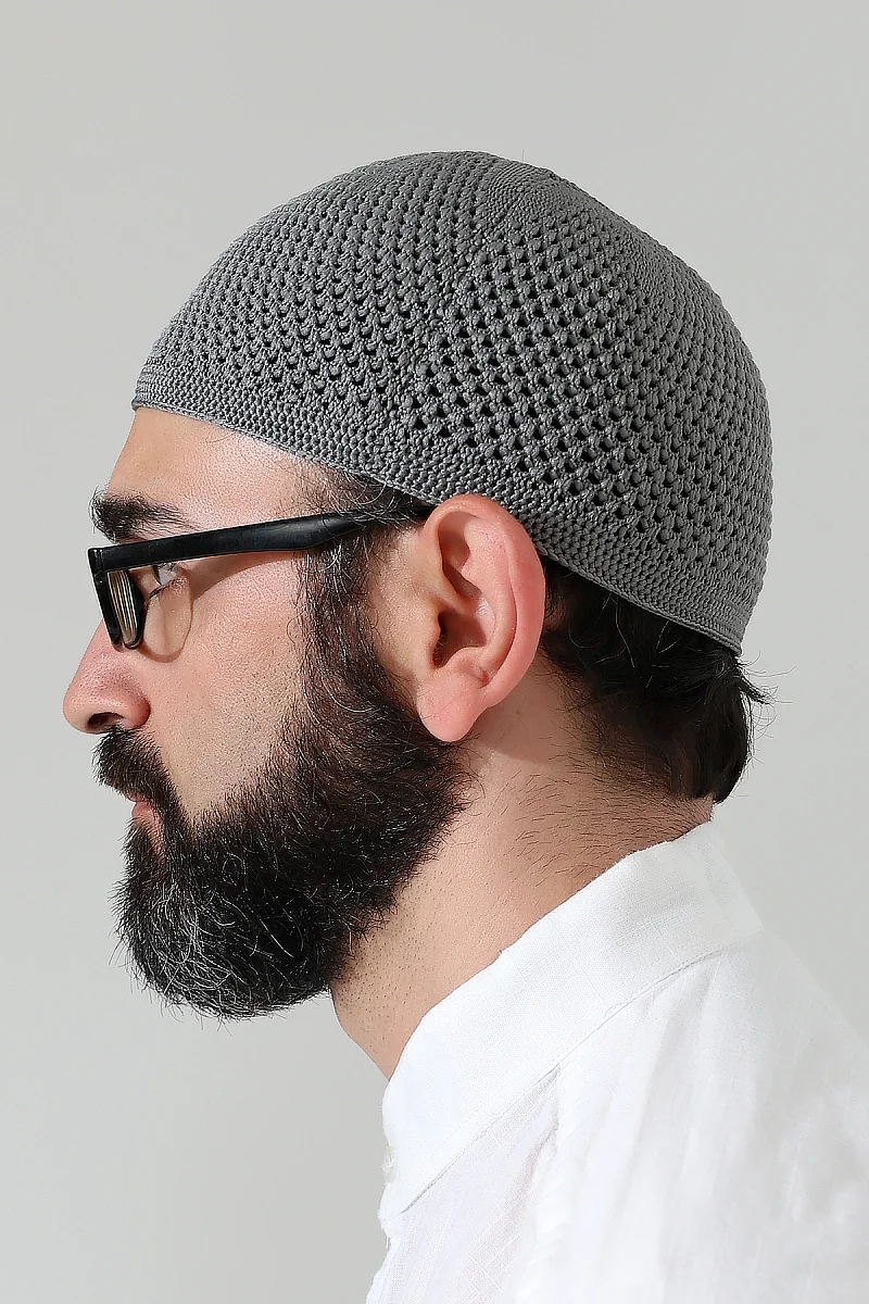 Örme Esnek Orlon Namaz Takke - Gri - 5