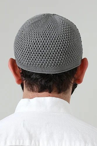 Örme Esnek Orlon Namaz Takke - Gri - 7