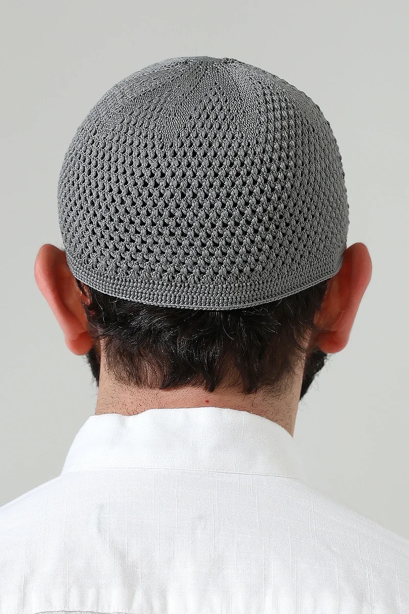 Örme Esnek Orlon Namaz Takke - Gri - 7