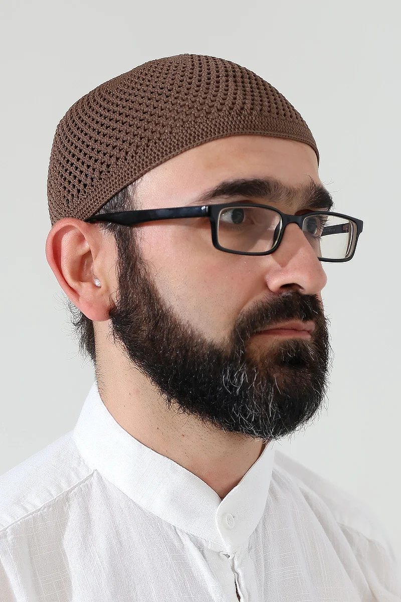 Örme Esnek Orlon Namaz Takke - Kahverengi - 3