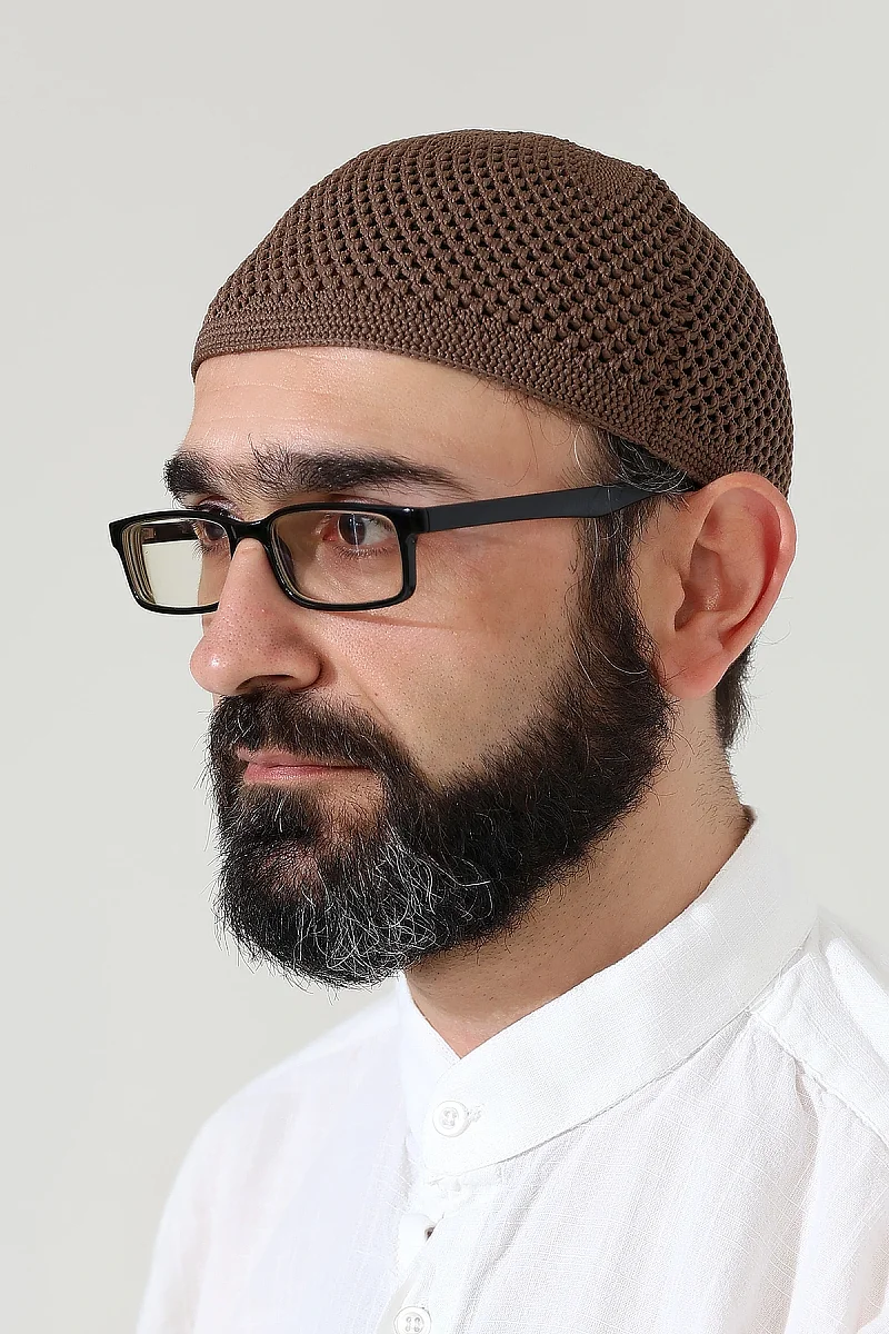 Örme Esnek Orlon Namaz Takke - Kahverengi - 1