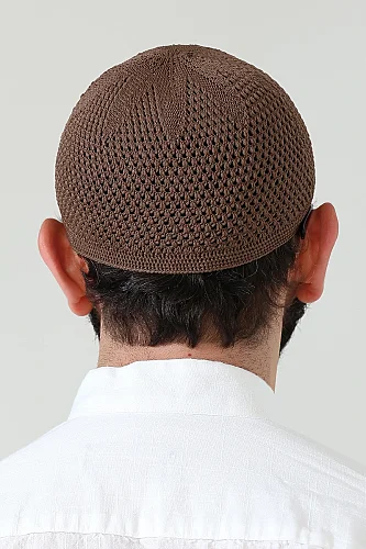 Örme Esnek Orlon Namaz Takke - Kahverengi - 7