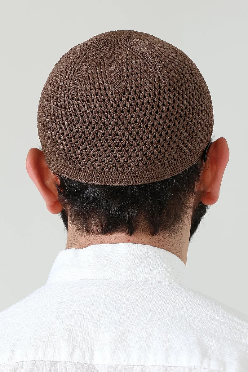Örme Esnek Orlon Namaz Takke - Kahverengi - 7