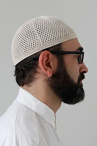 Örme Esnek Orlon Namaz Takke - Krem - 4