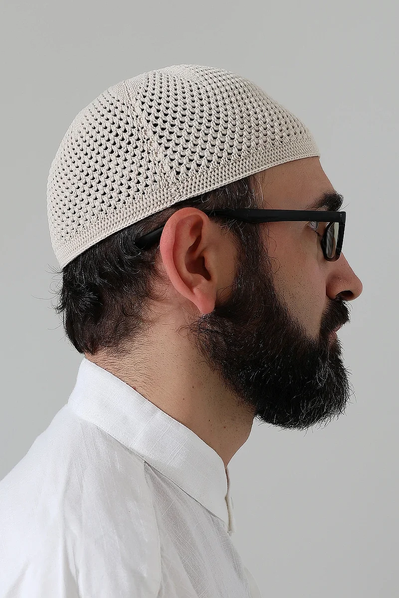 Örme Esnek Orlon Namaz Takke - Krem - 4