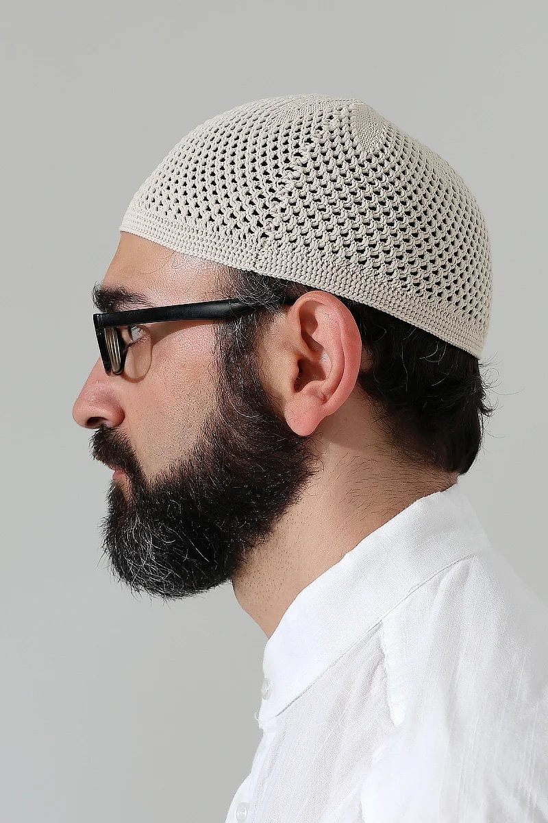 Örme Esnek Orlon Namaz Takke - Krem - 5