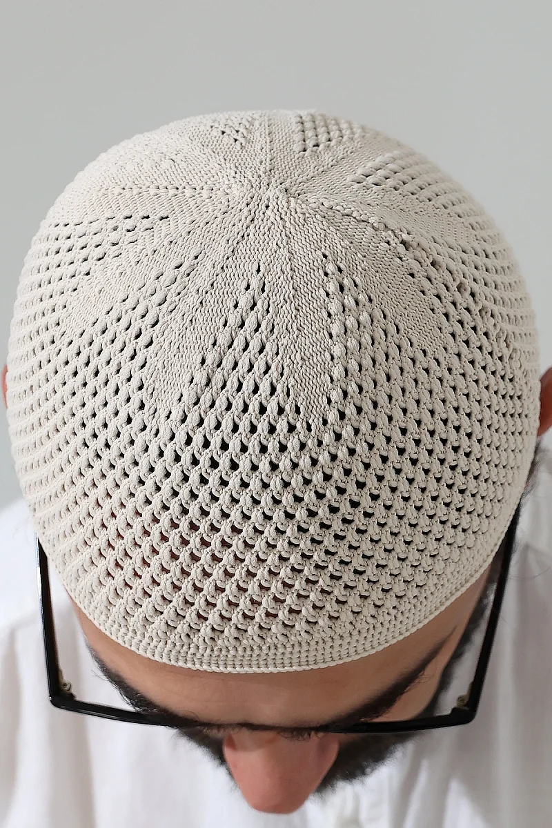 Örme Esnek Orlon Namaz Takke - Krem - 6