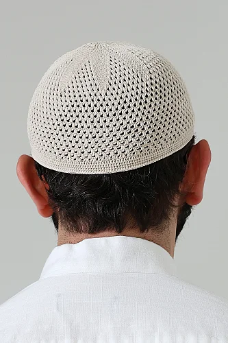 Örme Esnek Orlon Namaz Takke - Krem - 7